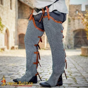 Chainmail Leggings Chausses 9 mm 16 Gauge High Tensile Butted Rings with Leather Straps