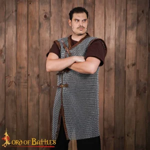 Round Ring Chainmail Byrnie with leather, Butted, 10 mm 16 gauge, Mild Steel