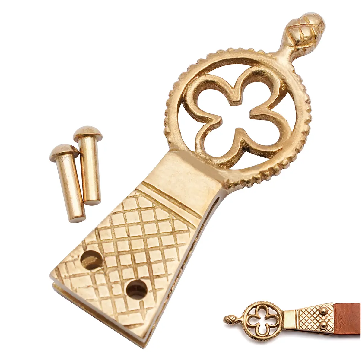 Quatrefoil Pure Solid Brass Belt End Chape - Image 4