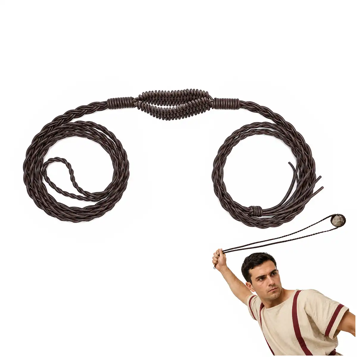 Medieval Balearic Sling, Genuine Leather Hand-Braided Shepherd’s Sling LARP Medieval Balearic Sling, Genuine Leather Hand-Braided Shepherd’s Sling LARP - Image 4