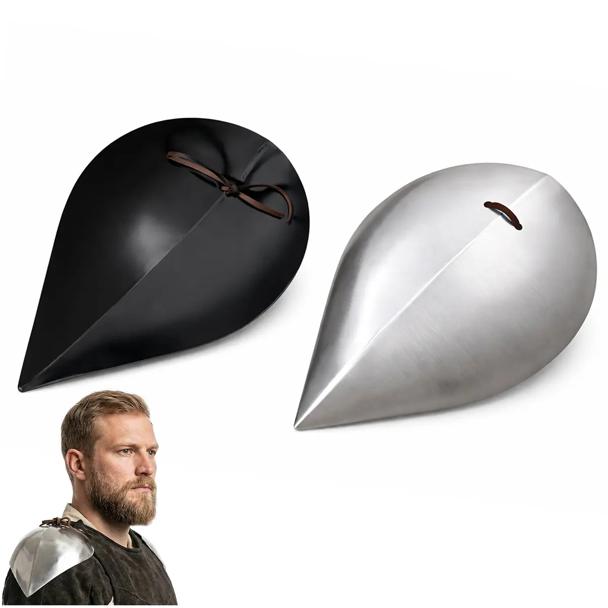 Early Medieval Visby Pauldrons Steel Shoulder Armor with Leather Ties Early Medieval Visby Pauldrons Steel Shoulder Armor with Leather Ties - Image 4