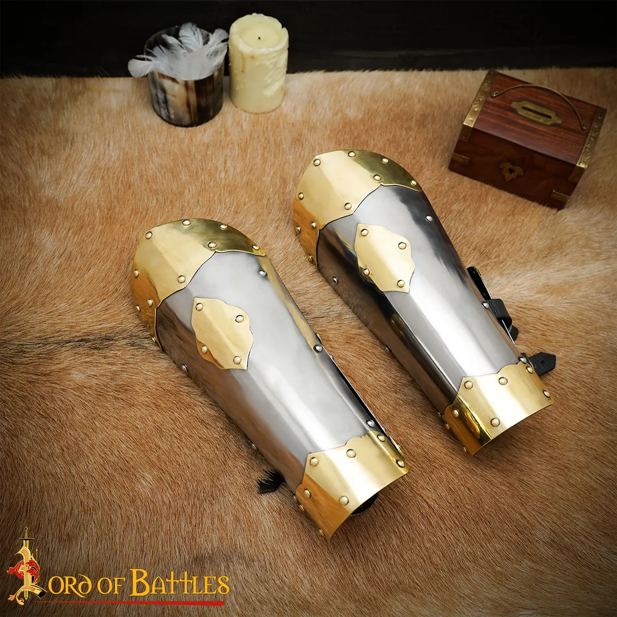 17th Century Winged Hussar Bracers,16 Gauge Mild Steel with Brass Fittings Hussar Bracers