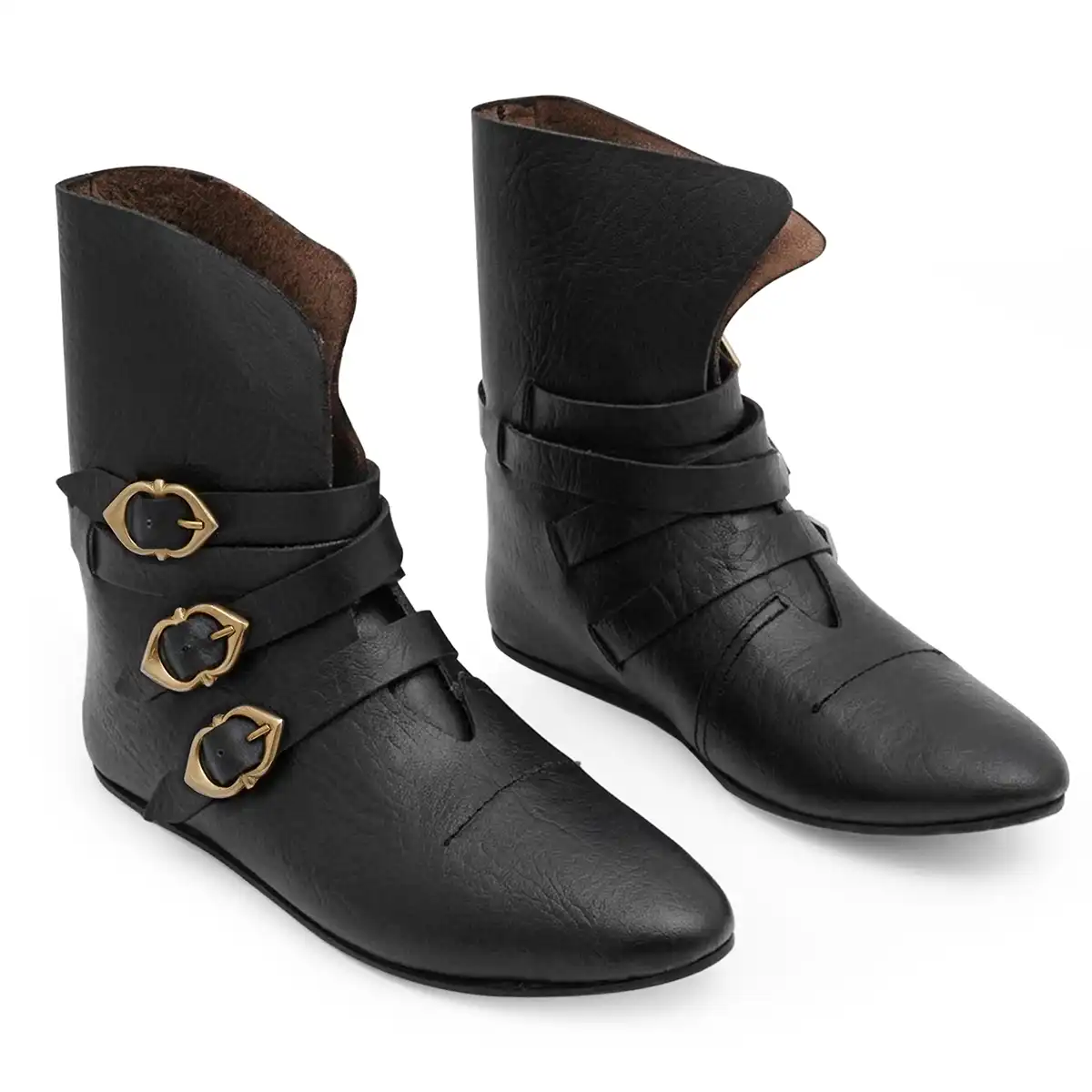 15th Century Handcrafted Leather Boots with Triple Brass Straps - Image 4
