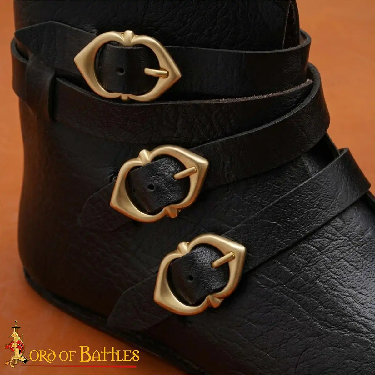 15th Century Handcrafted Leather Boots with Triple Brass Straps - Image 7