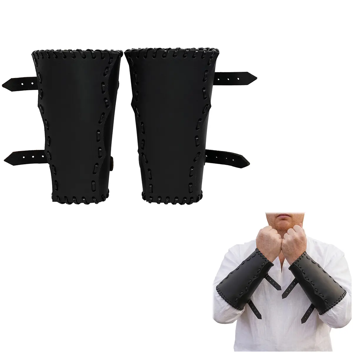 Leather Arm Bracers with Buckles Leather Arm Bracers with Buckles - Image 4