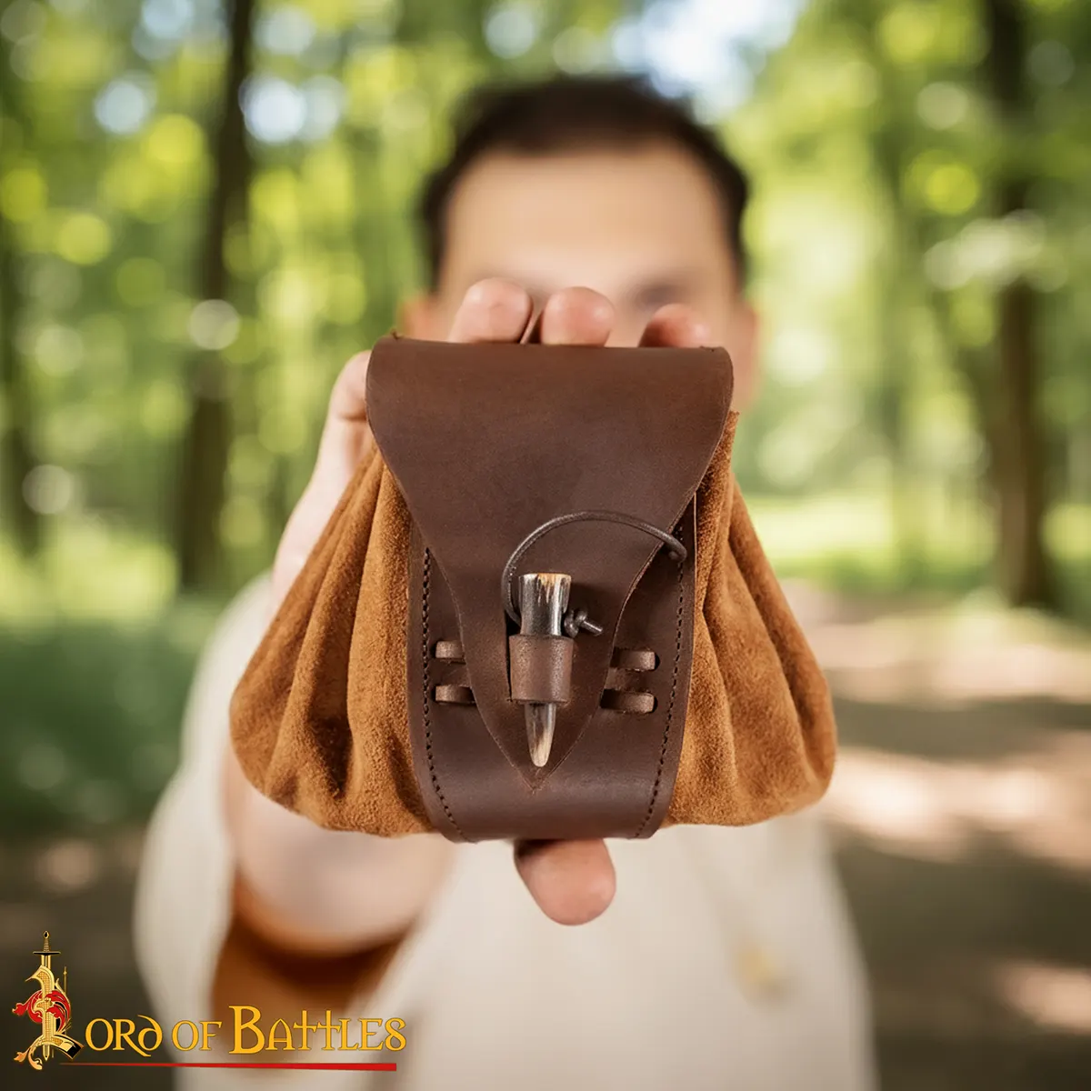 Suede Belt Pouch Medieval with Horn Toggle Suede Belt Pouch Medieval with Horn Toggle - Image 2