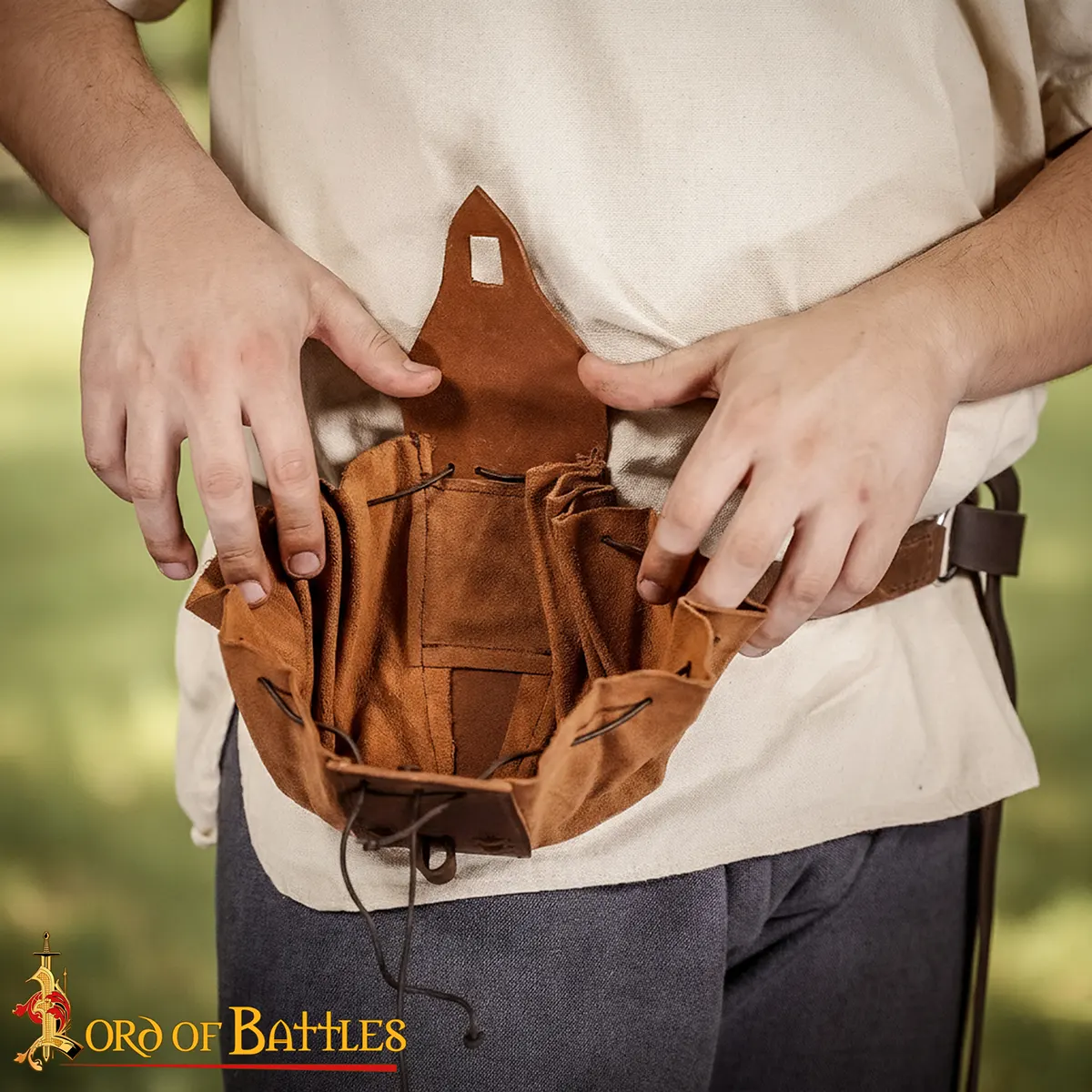 Suede Belt Pouch Medieval with Horn Toggle Suede Belt Pouch Medieval with Horn Toggle - Image 5