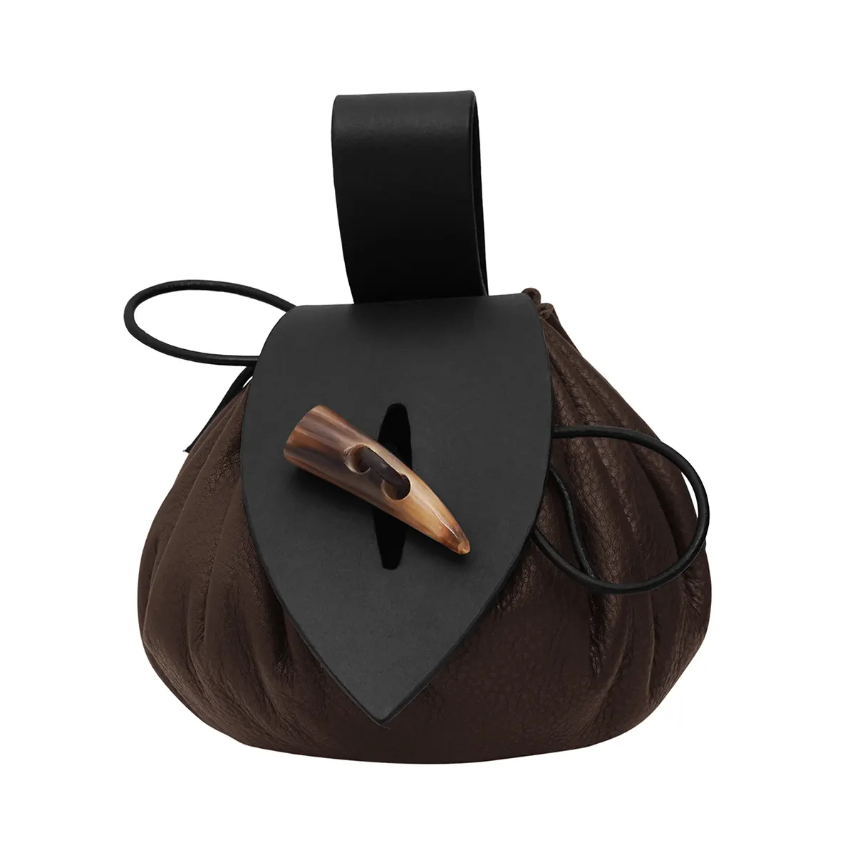 Medieval Handcrafted Leather Belt Pouch with Horn Toggle Medieval Handcrafted Leather Belt Pouch with Horn Toggle - Image 3