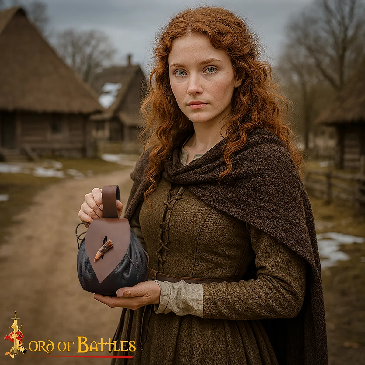 Medieval Handcrafted Leather Belt Pouch with Horn Toggle Medieval Handcrafted Leather Belt Pouch with Horn Toggle - Image 5