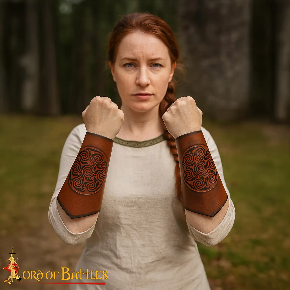 Celtic Spiral Leather Bracers- Arm Guards Embossed Design Celtic Spiral Leather Bracers- Arm Guards Embossed Design - Image 2