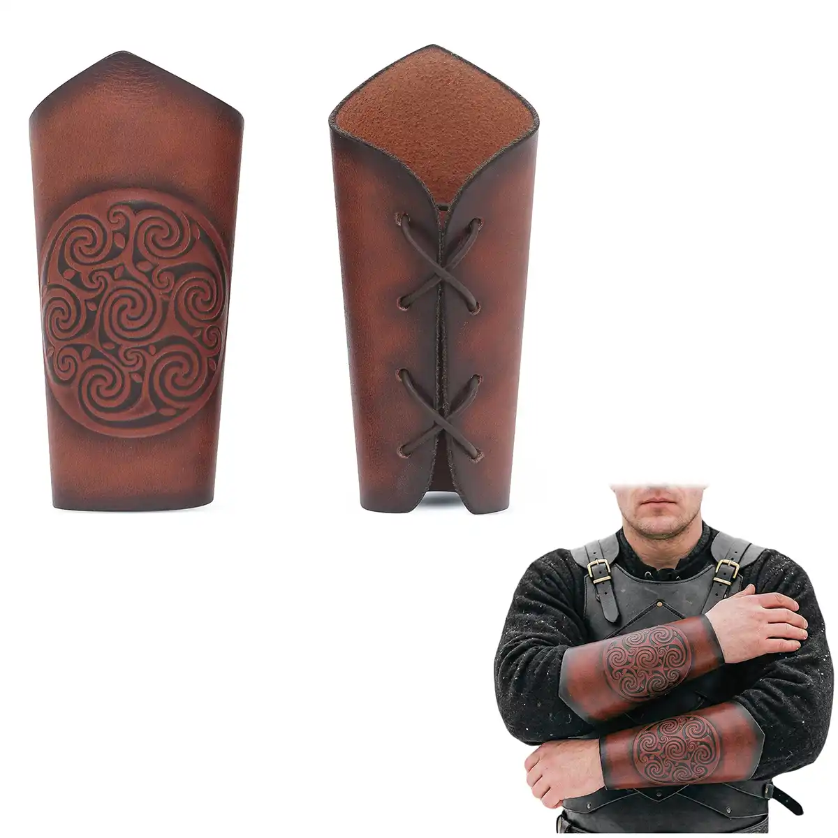 Celtic Spiral Leather Bracers- Arm Guards Embossed Design Celtic Spiral Leather Bracers- Arm Guards Embossed Design - Image 4