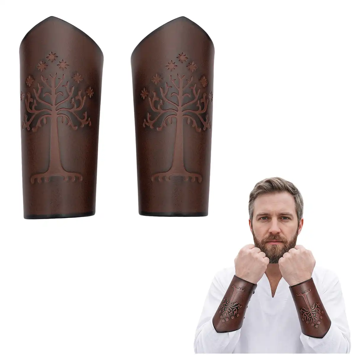 Genuine Leather Bracers with Embossed Tree of Gondor Motif Genuine Leather Bracers with Embossed Tree of Gondor Motif - Image 4