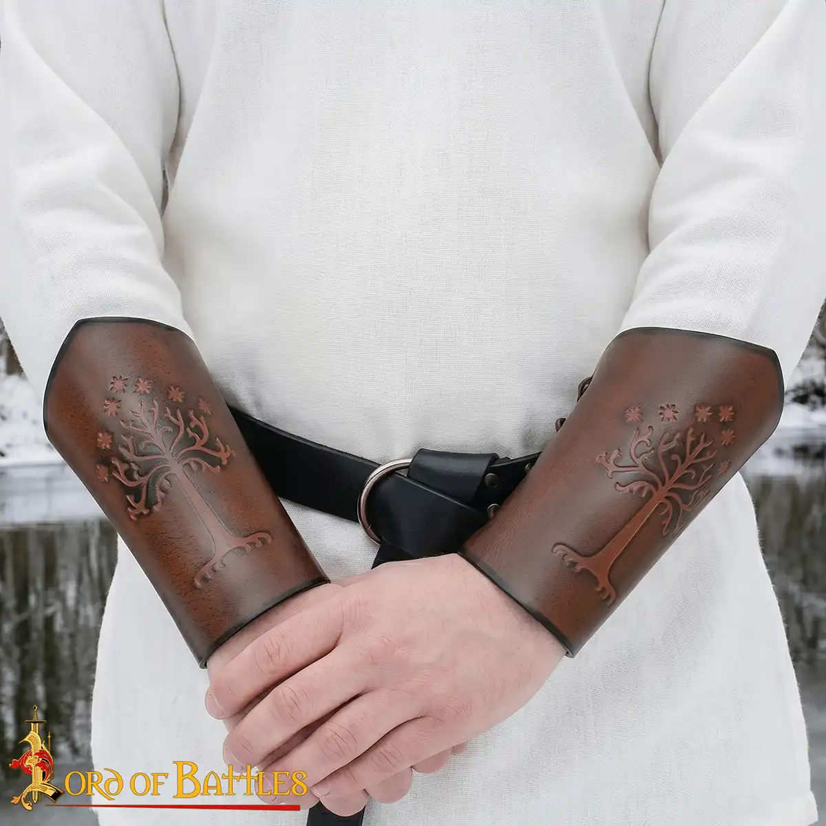Genuine Leather Bracers with Embossed Tree of Gondor Motif Genuine Leather Bracers with Embossed Tree of Gondor Motif - Image 2