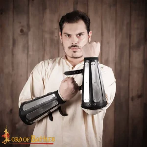 Genuine Leather Bracers With Splinted Metal Plates Arms Armor