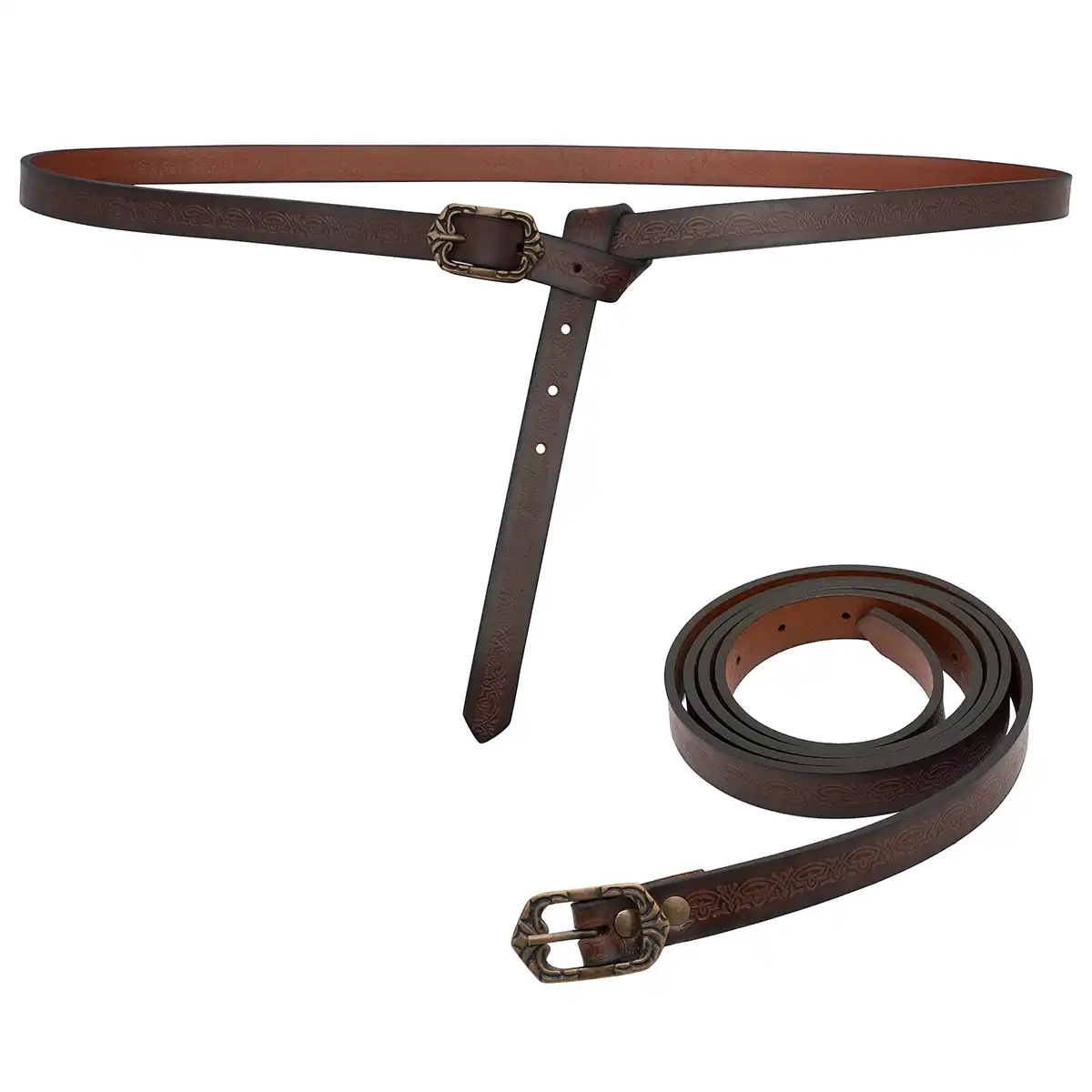 Embossed Thin Leather Fantasy Belt with Engraved Antique Brass Buckle Embossed Thin Leather Fantasy Belt with Engraved Antique Brass Buckle - Image 4