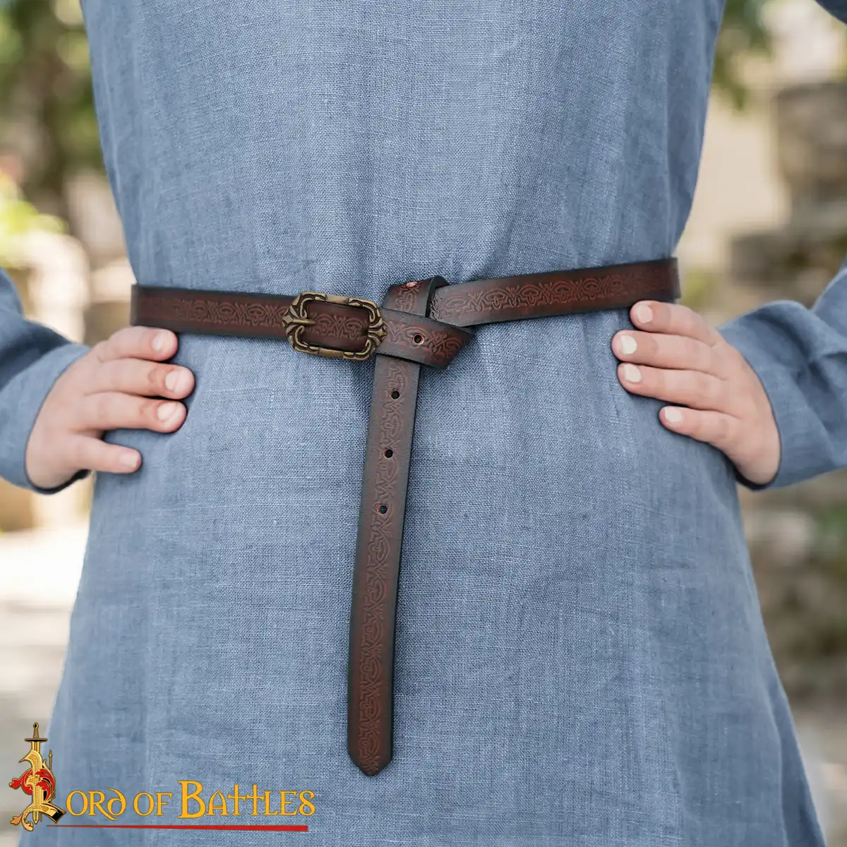 Embossed Thin Leather Fantasy Belt with Engraved Antique Brass Buckle Embossed Thin Leather Fantasy Belt with Engraved Antique Brass Buckle - Image 7