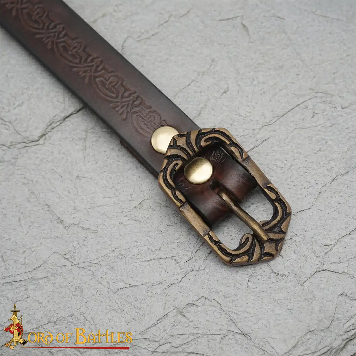 Embossed Thin Leather Fantasy Belt with Engraved Antique Brass Buckle Embossed Thin Leather Fantasy Belt with Engraved Antique Brass Buckle - Image 9
