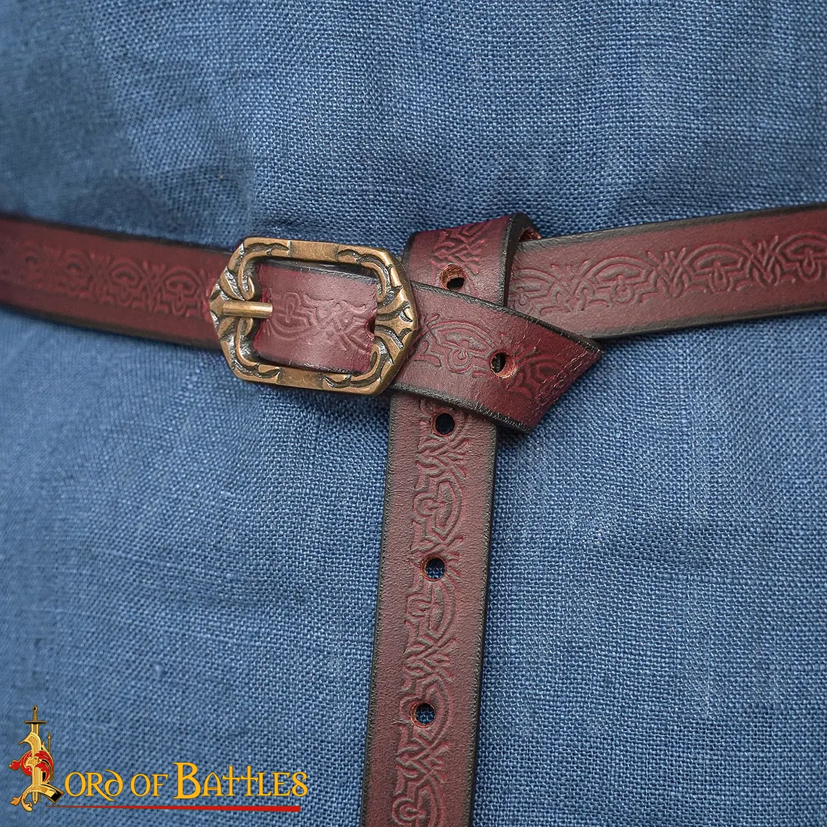 Embossed Thin Leather Fantasy Belt with Engraved Antique Brass Buckle Embossed Thin Leather Fantasy Belt with Engraved Antique Brass Buckle - Image 8