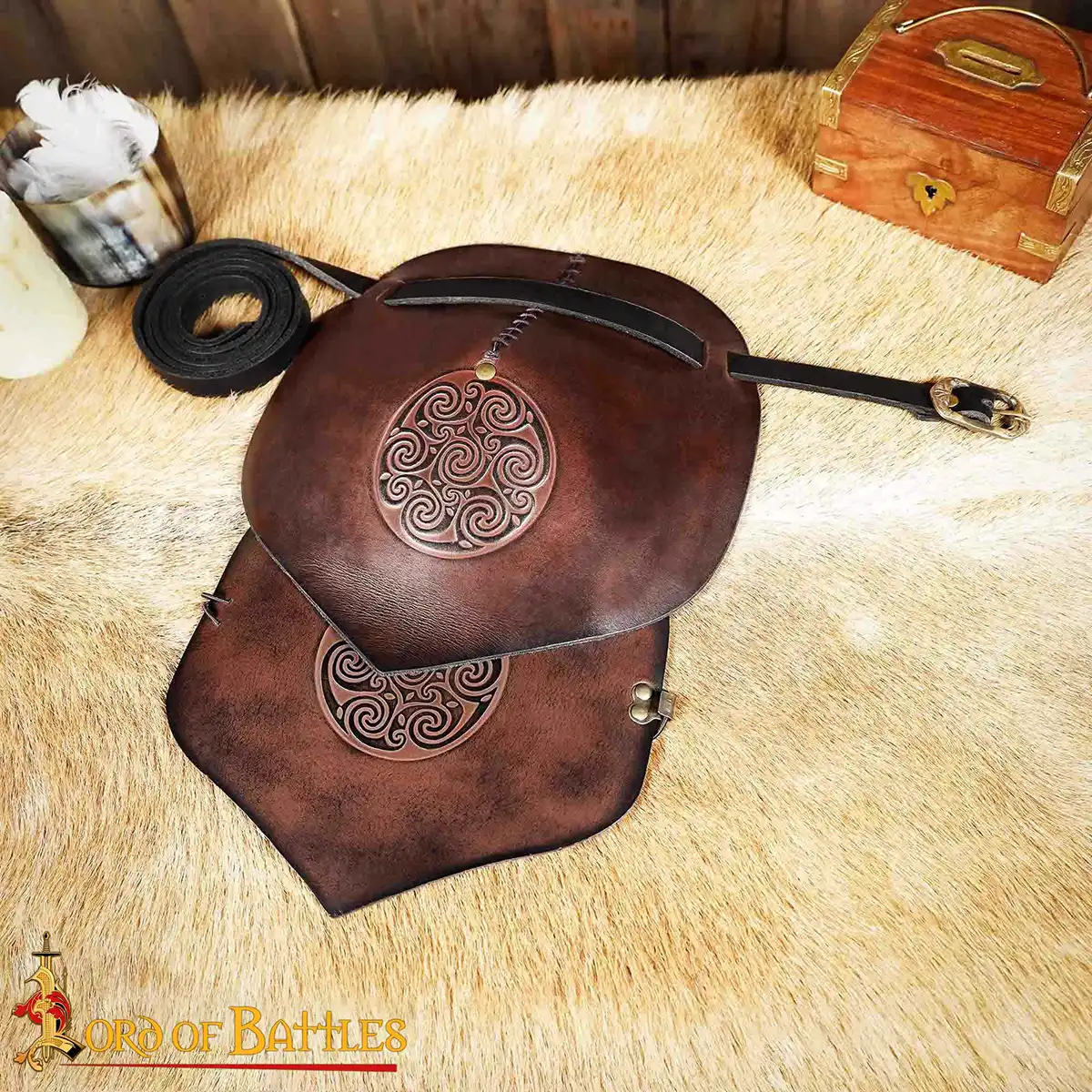Leather Pauldron with Embossed Celtic Spiral Design Leather Pauldron with Embossed Celtic Spiral Design
