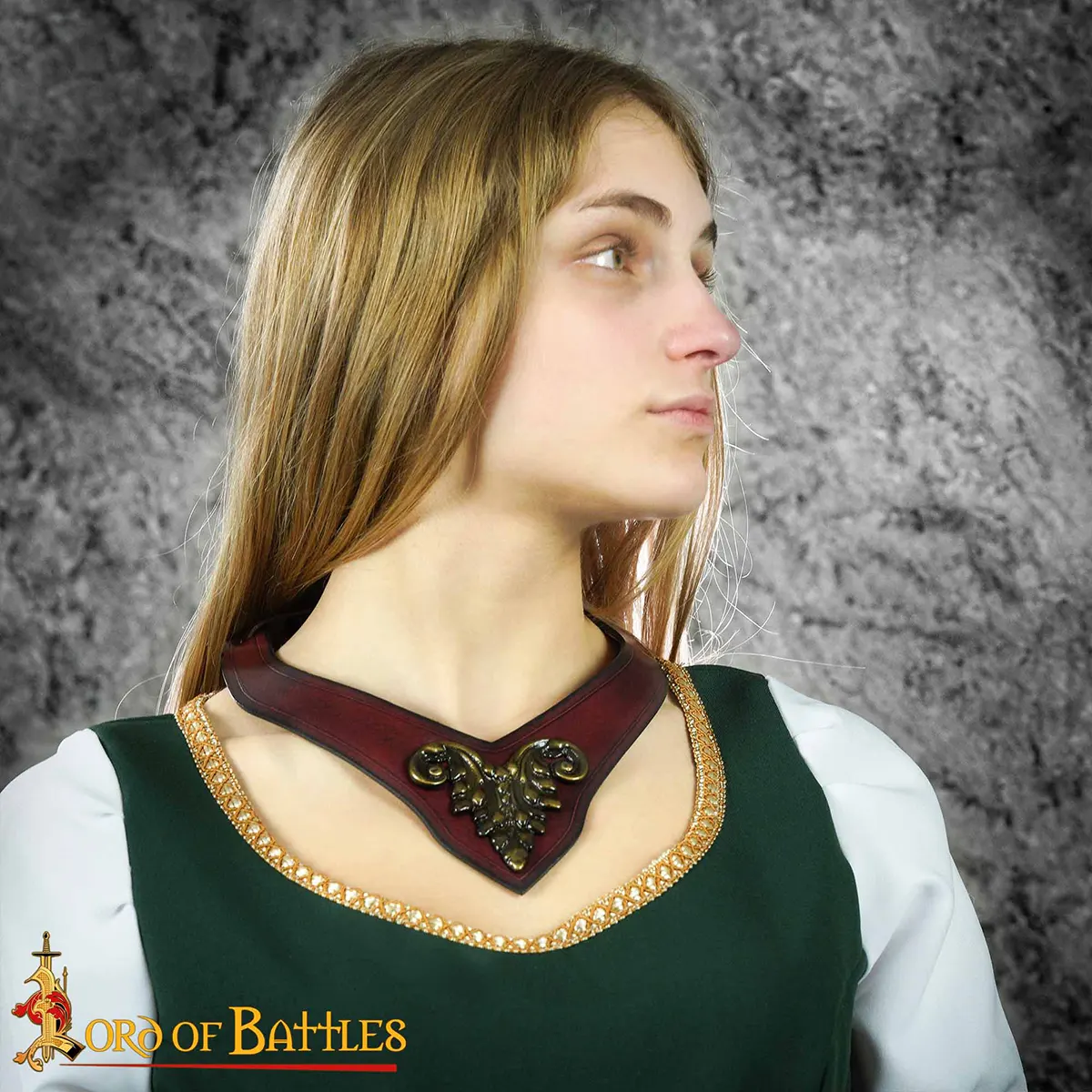 Princely Leather Neckband with Antique Brass Mount Princely Leather Neckband with Antique Brass Mount - Image 2