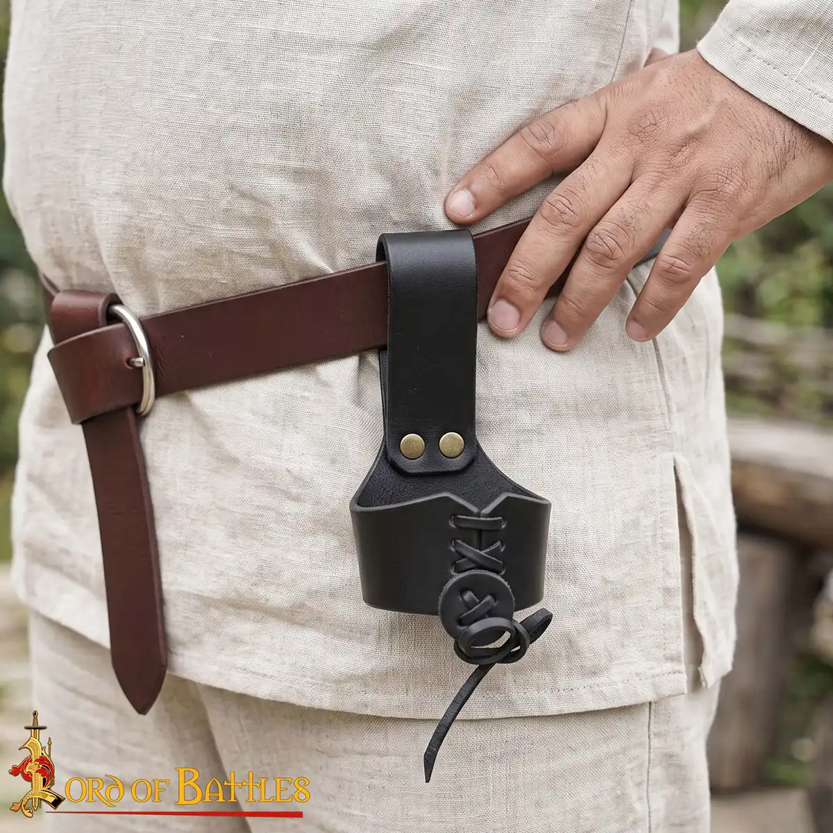 Leather Drinking Horn Holder - Adjustable Medieval Belt Frog - Image 4