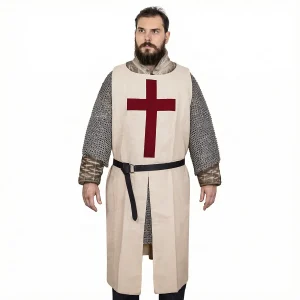 Templar Knight Tabard – Crusader Surcoat with Red Cross, Canvas Cotton