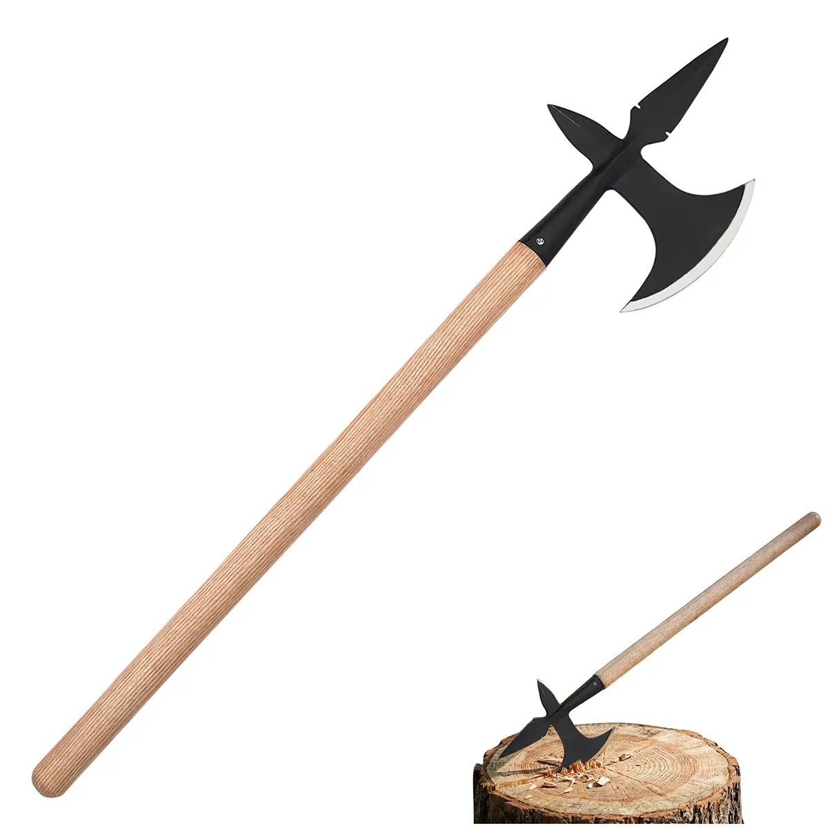 Medieval Hand-Forged Battle Axe with Wood Handle – Carbon Steel War Axe - Image 4