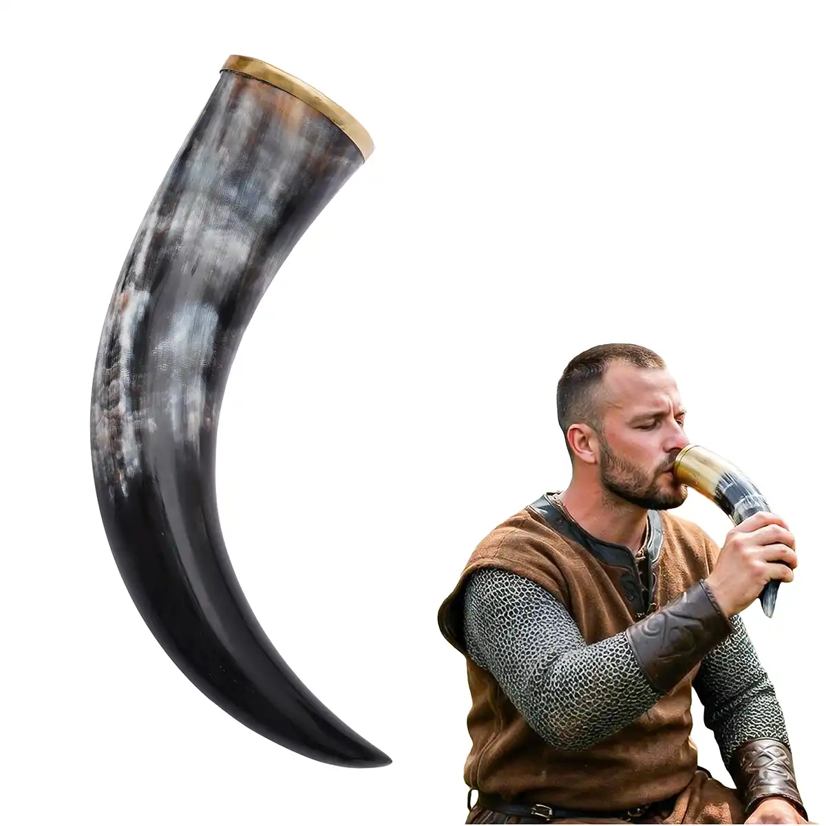 Medieval Viking Drinking Horn with Solid Brass Rim Medieval Viking Drinking Horn with Solid Brass Rim - Image 3