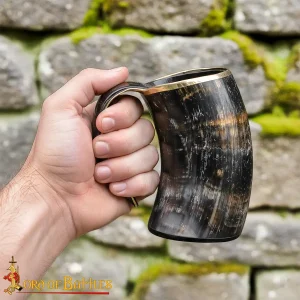 Large Drinking Horn Tankard with Brass Rim