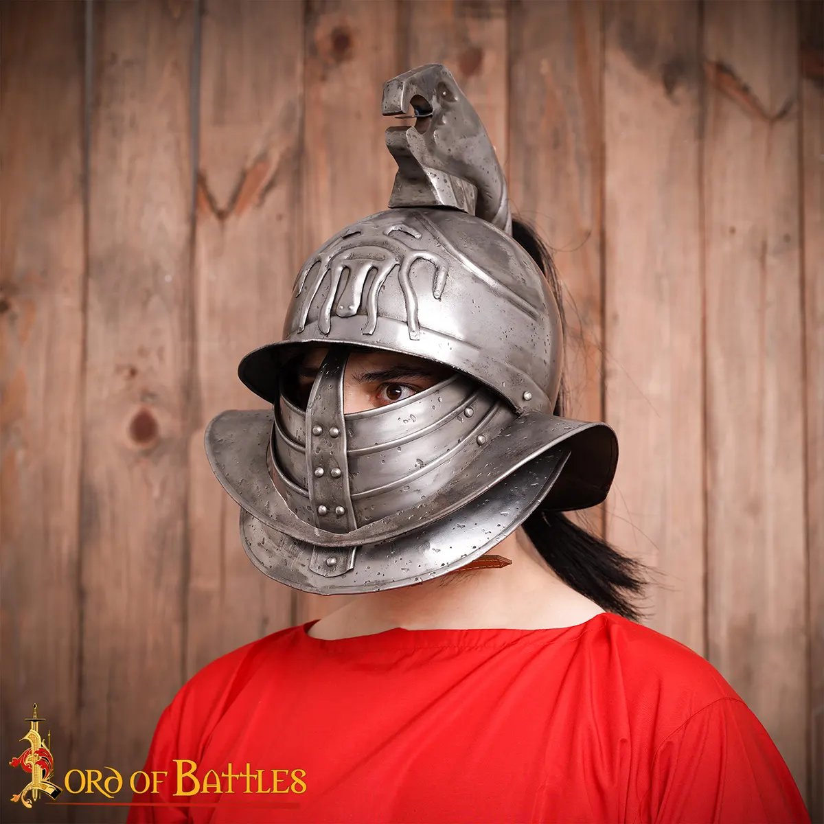 Spartacus Gladiator Helmet with Black Plume and Leather Liner Spartacus Gladiator Helmet with Black Plume and Leather Liner - Image 2
