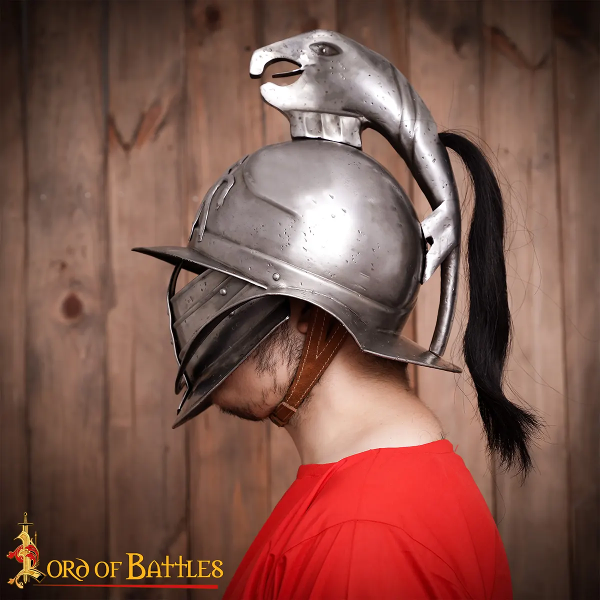 Spartacus Gladiator Helmet with Black Plume and Leather Liner Spartacus Gladiator Helmet with Black Plume and Leather Liner - Image 6