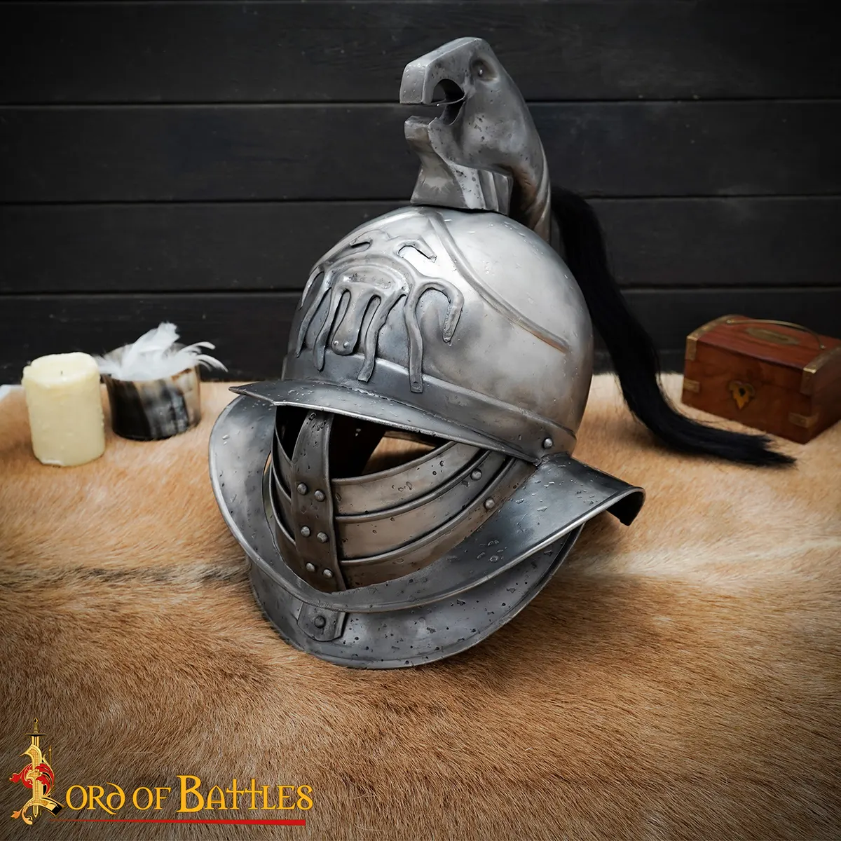 Spartacus Gladiator Helmet with Black Plume and Leather Liner Spartacus Gladiator Helmet with Black Plume and Leather Liner - Image 5