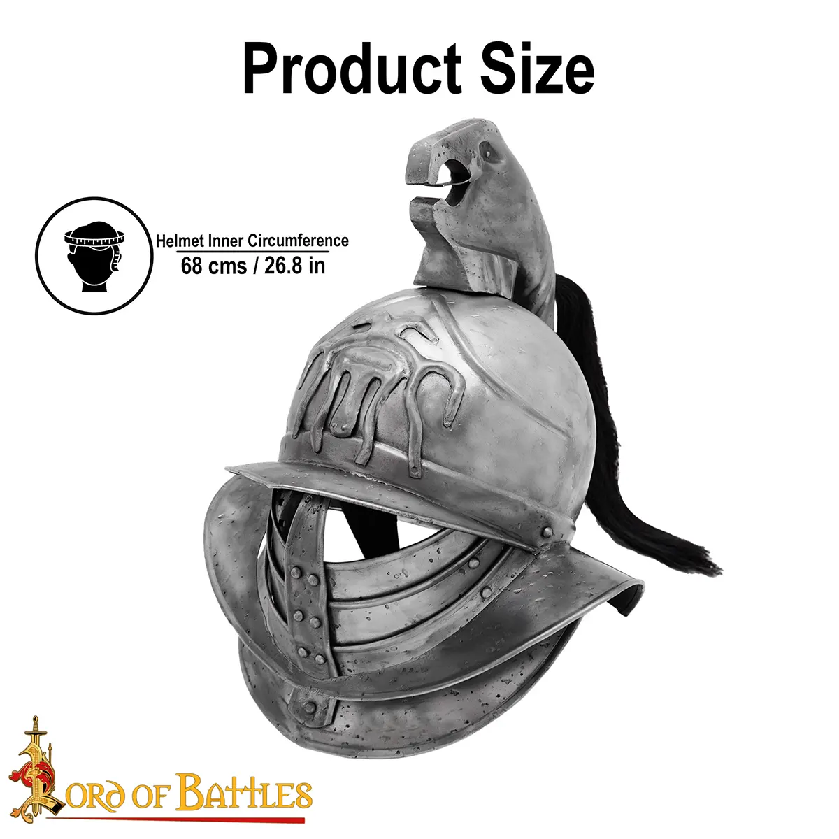 Spartacus Gladiator Helmet with Black Plume and Leather Liner Spartacus Gladiator Helmet with Black Plume and Leather Liner - Image 3