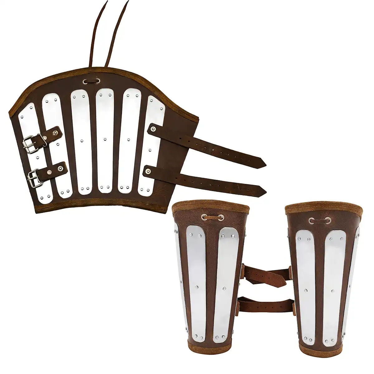 Genuine Leather Bracers With Splinted Metal Plates Arms Armor Genuine Leather Bracers With Splinted Metal Plates Arms Armor - Image 4