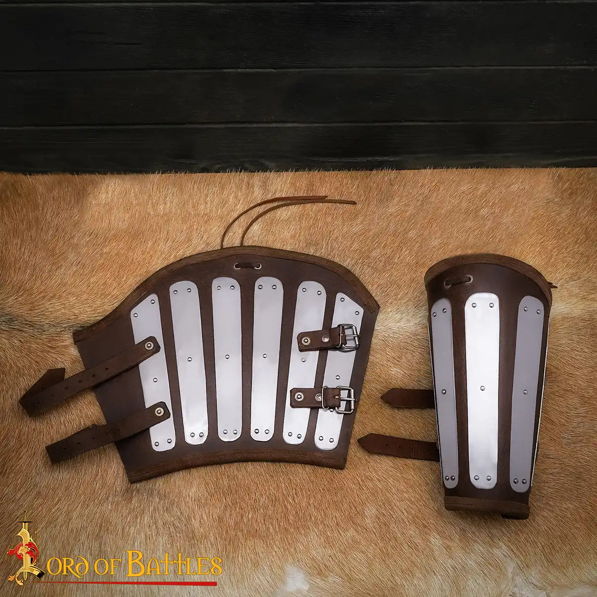 Genuine Leather Bracers With Splinted Metal Plates Arms Armor Genuine Leather Bracers With Splinted Metal Plates Arms Armor - Image 6