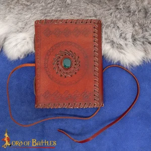 Leather Journal Notebook with Green Stone & Etching