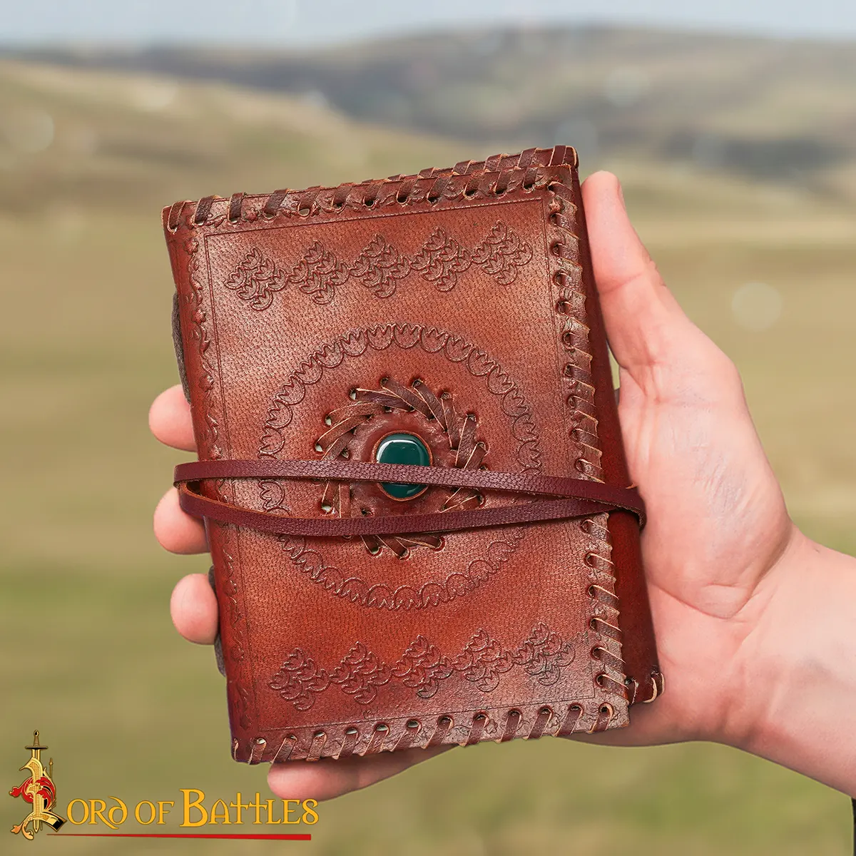 Leather Journal Notebook with Green Stone & Etching Leather Journal Notebook with Green Stone & Etching - Image 5