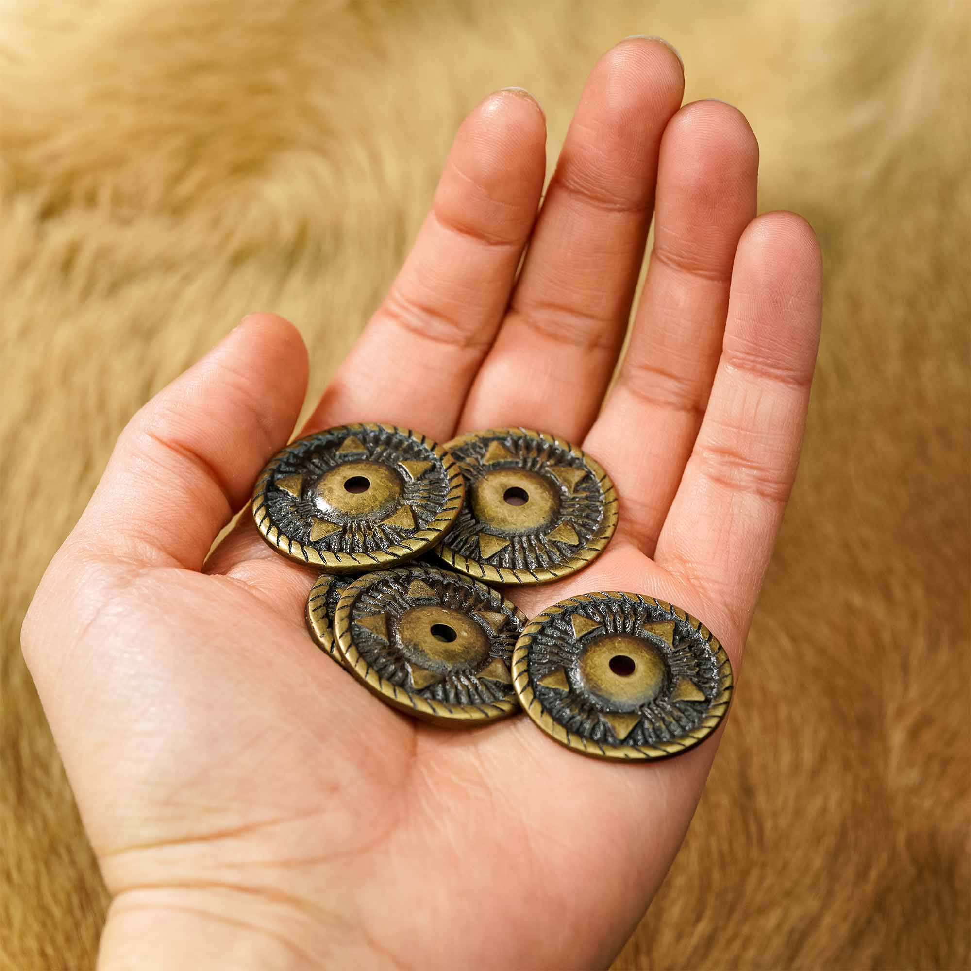 Antique Brass Pentacle Adornments Set of 5 Ideal Leather and Clothing Accessory Antique Brass Pentacle Adornments Set of 5 Ideal Leather and Clothing Accessory - Image 5