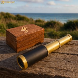 Brass Pirate Telescope Spyglass with Wooden Box