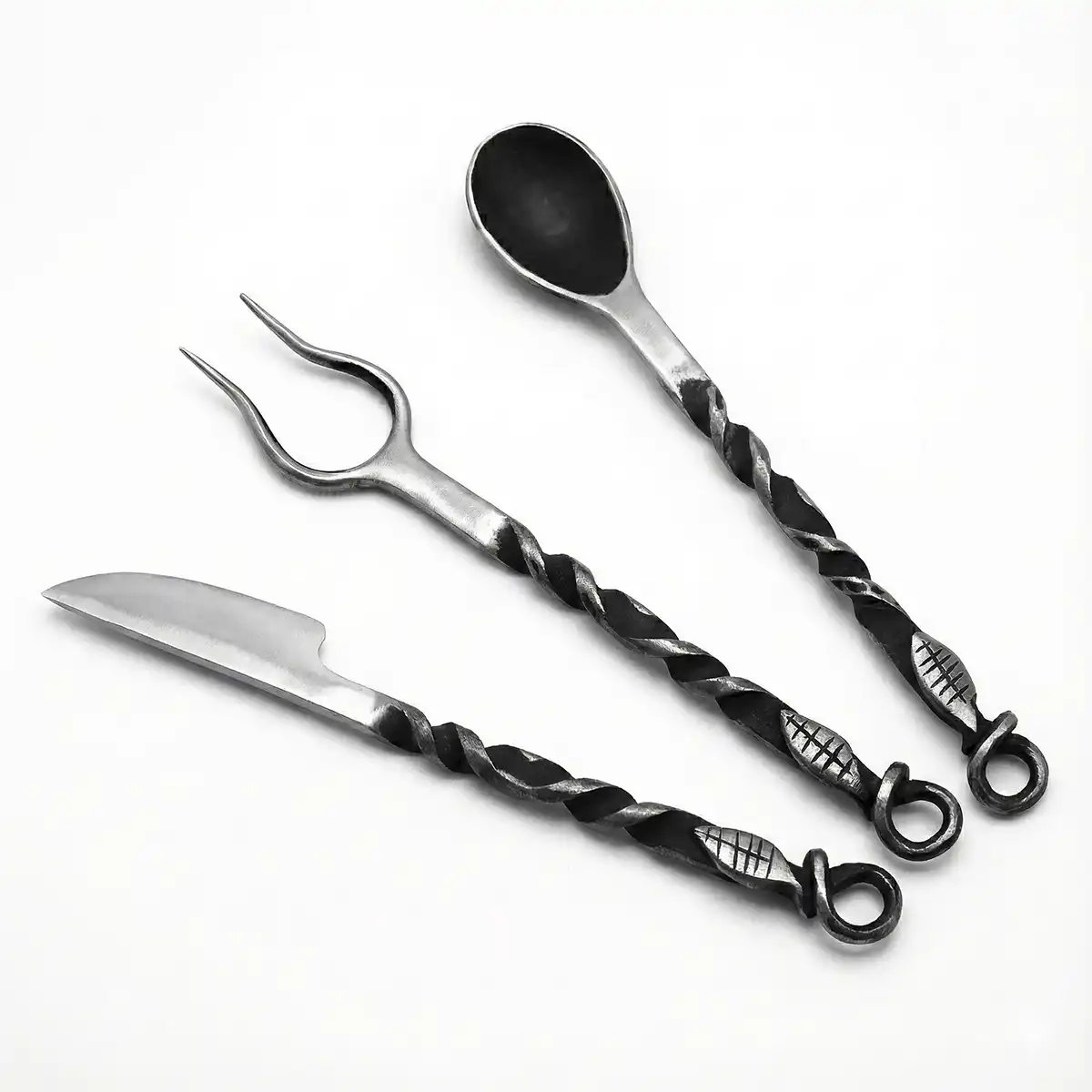 Hand-Forged Rustic Cutlery Set – Iron Spoon, Fork & Knife with Twisted Handles Hand-Forged Rustic Cutlery Set – Iron Spoon, Fork & Knife with Twisted Handles - Image 5