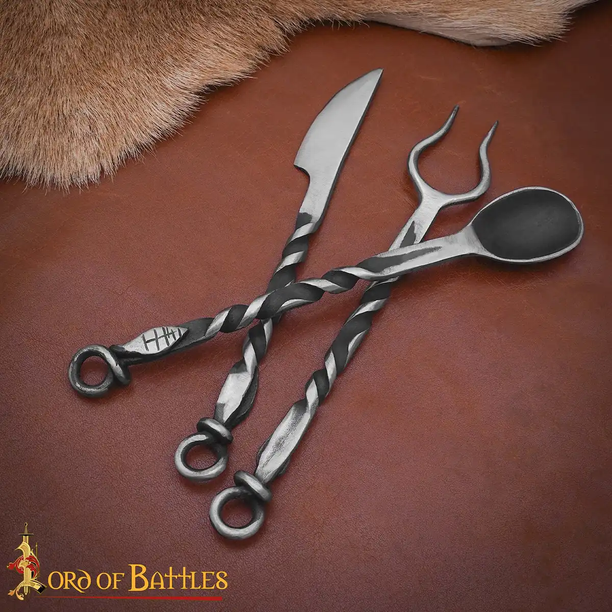 Hand-Forged Rustic Cutlery Set – Iron Spoon, Fork & Knife with Twisted Handles Hand Forged Rustic Cutlery Set