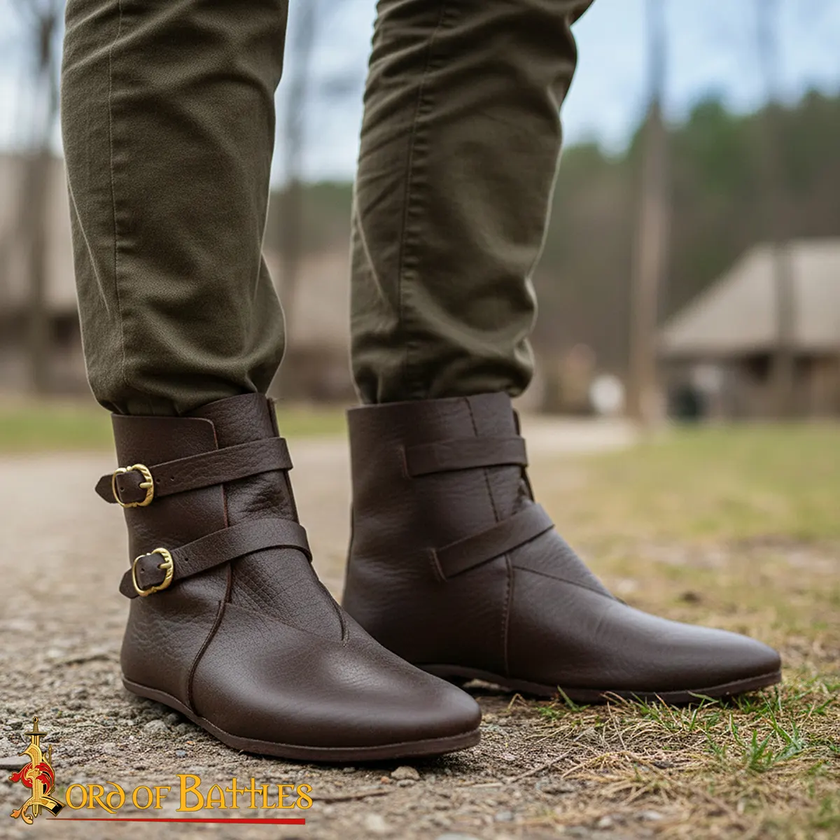 Medieval Ankle Boots – Handcrafted Leather Footwear with Brass Buckle Closures Medieval Ankle Boots – Handcrafted Leather Footwear with Brass Buckle Closures - Image 2