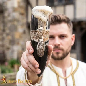 Engraved Skull Cross Drinking Horn